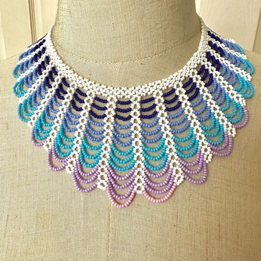 Blue and purple Massai necklace and earring set